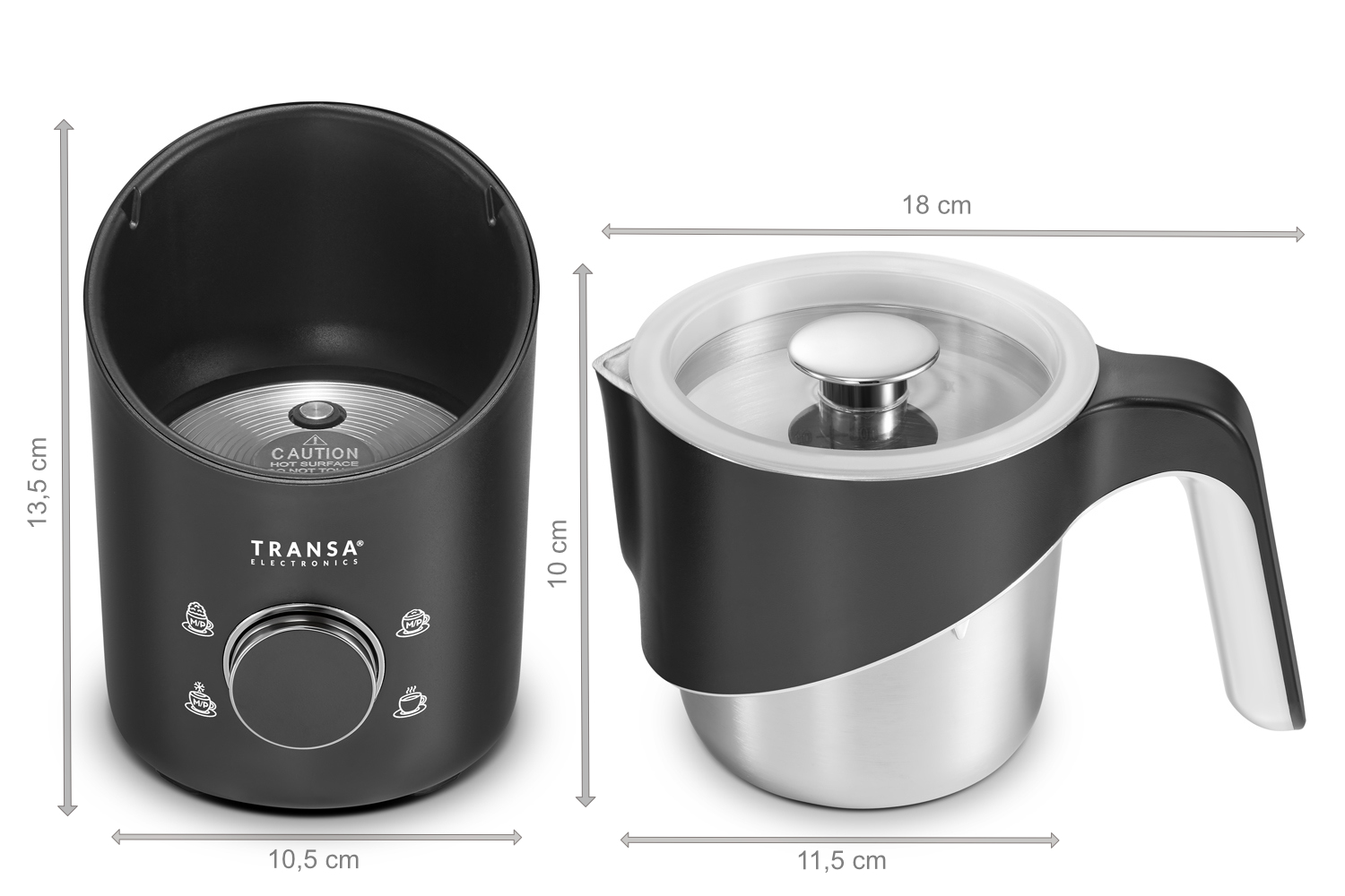 Spieniacz do mleka MilkyJug Black TE-117B – wymiary urządzenia